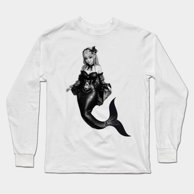 Black and White Mermaid Long Sleeve T-Shirt by MGRCLimon